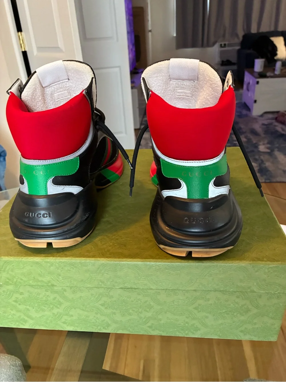 Gucci Black High-Top Sneakers with Red & Green Accents
